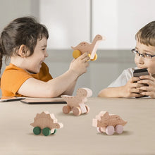 Load image into Gallery viewer, 1 pc Beech Wood Montessori Toy Dinosaur with wheels-4