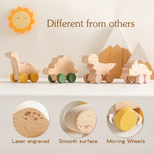 Load image into Gallery viewer, 1 pc Beech Wood Montessori Toy Dinosaur with wheels-3