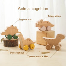 Load image into Gallery viewer, 1 pc Beech Wood Montessori Toy Dinosaur with wheels-2