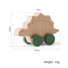Load image into Gallery viewer, 1 pc Beech Wood Montessori Toy Dinosaur with wheels-6