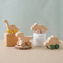 Load image into Gallery viewer, 1 pc Beech Wood Montessori Toy Dinosaur with wheels-0